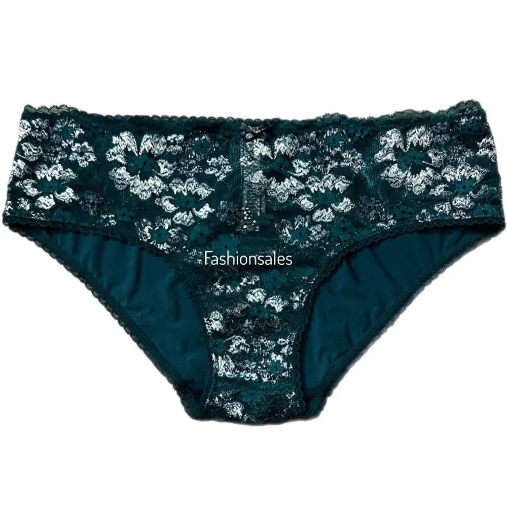 Victorias Secret Body Supersoft Metallic floral Lace front Hiphugger panty Teal